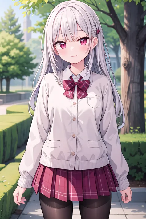 anime girl in a school uniform standing on a sidewalk