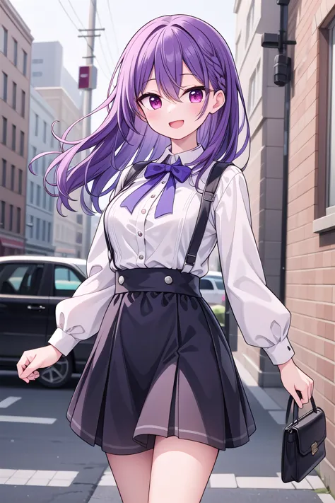 anime girl in a short skirt and white shirt walking down a street