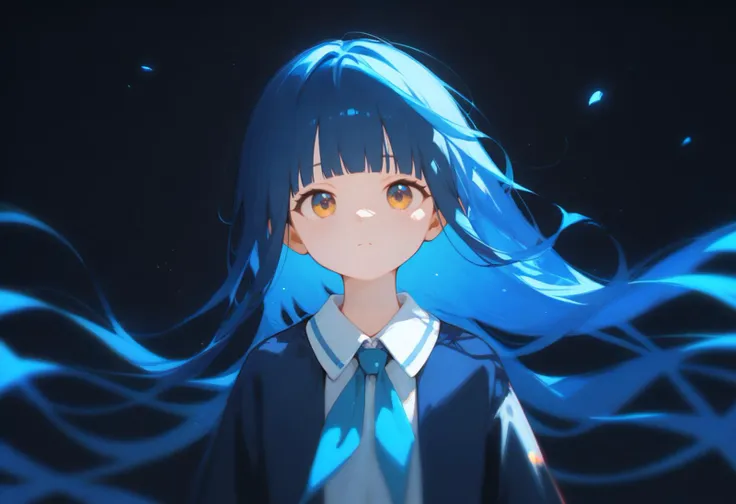 anime girl with blue hair and blue eyes in a school uniform