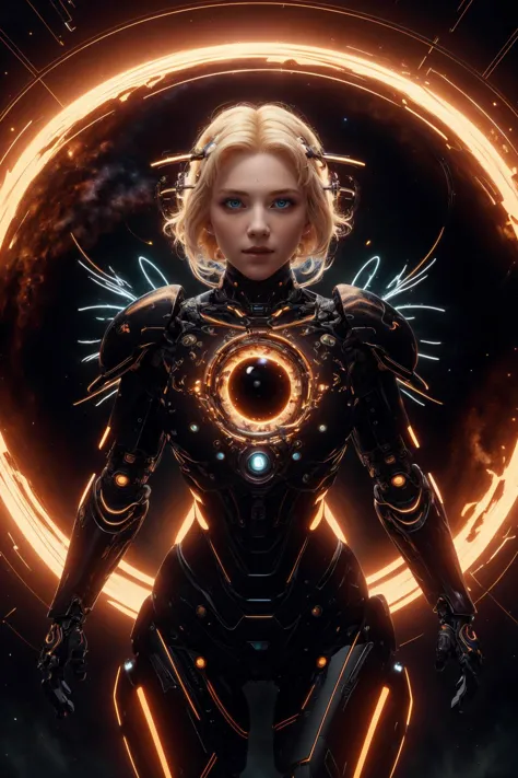 ((masterpiece)), ((best quality)), absurdres, 8k uhd, beautiful colors, insane detail,
a girl wearing a complex mechanical white armor, blonde hair, beauty face, <lora:InfraBlackholeTech-20:0.8>, inblackholetech ,scifi, blackhole, excessive energy