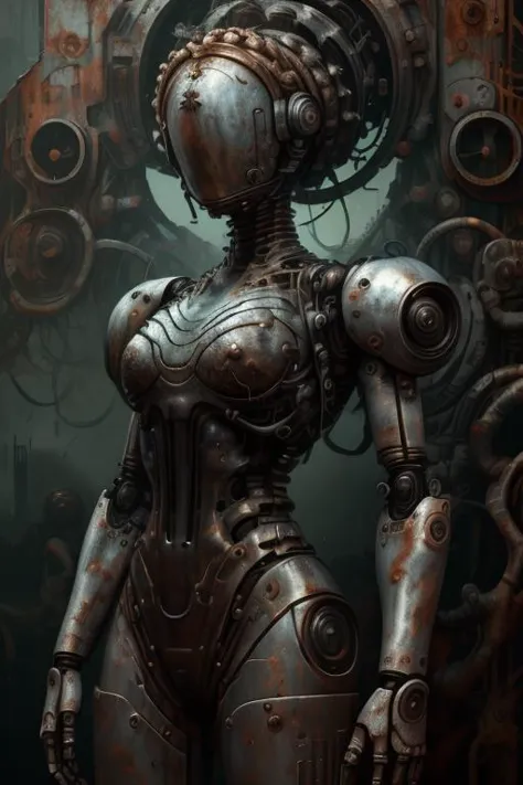 a woman in a futuristic suit standing in front of a machine