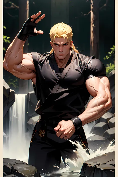 masterpiece,best quality, unreal engine, ultra res, extremely detailed,
RyoSaka, 1guy, muscular:1.2,
blonde, muscular arms,
blac...