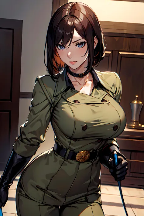 masterpiece,best quality,
1girl, large breasts,  waist , (muscular:1.2) ,slender,
WHIPMS, GLOVES, UNIFORM, MILITARY, MILITARY UNIFORM,BELT, CHOKER, PANTS, WHIP
 ROUND BREASTS, medium BREASTS