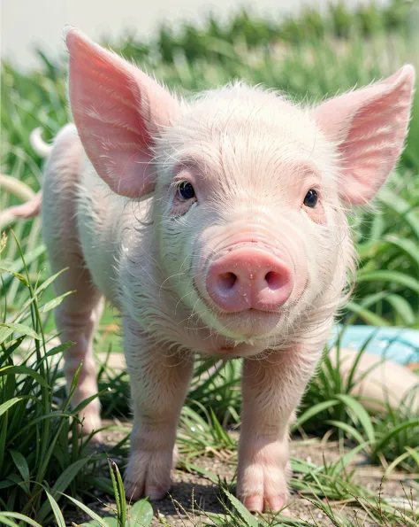 a pink pig on the grass,  <lora:UltimatePinkPig_v1.0:0.8>, ultimatepinkpig