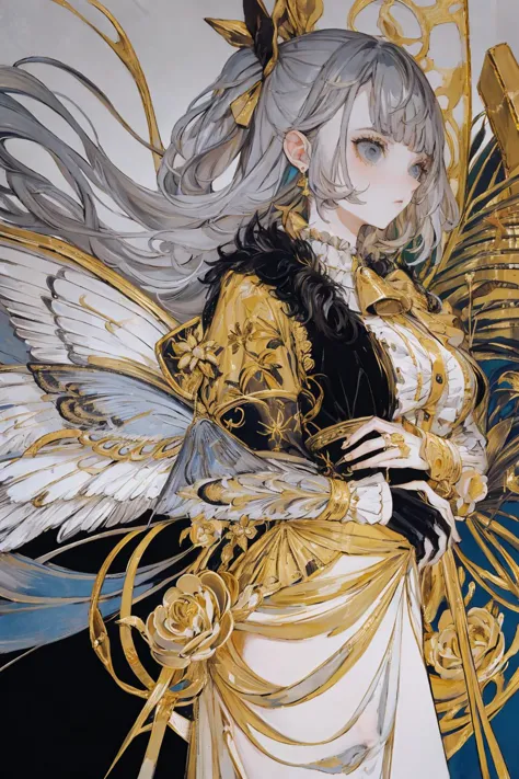 a painting of a woman with wings and a dress