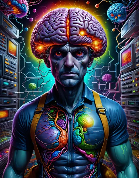 a man with a brain and a computer in his hands