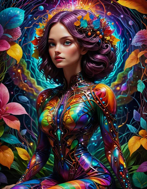 a woman with a colorful body painted in a psychedelic style