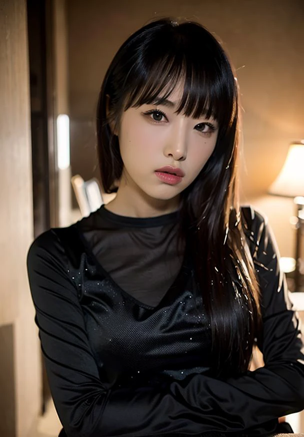 yena, (upper body:1.2), black longsleeves, at the night time, (photorealistic:1.5), 