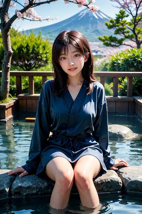 arafed asian woman sitting on a rock in a pool