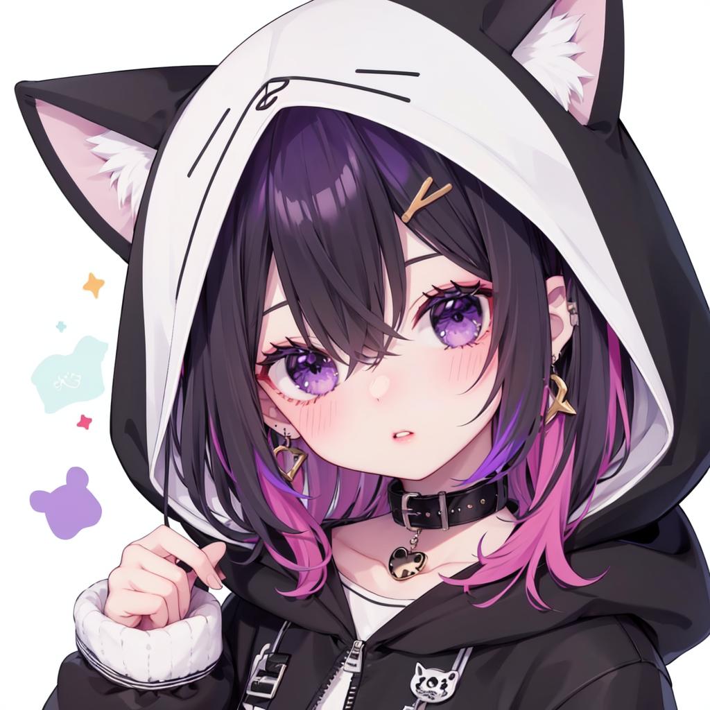 Anime girl with pink hair and black cat ears holding a pink bag - SeaArt AI