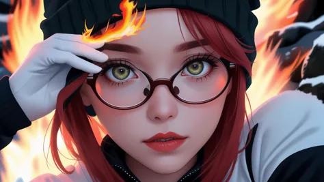 a close up of a person with glasses and a hat