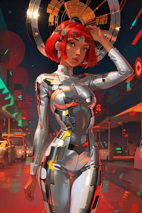 mirrored outfit <lora:burner_style_v1:0.8> burner_style, bodysuit, jumpsuit, headdress,