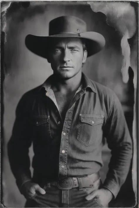 studio photo of BobbyCipher as a cattle rustler in the 1800s, denim pants, wanted poster, cowboy, analog, grainy, dust, scratche...