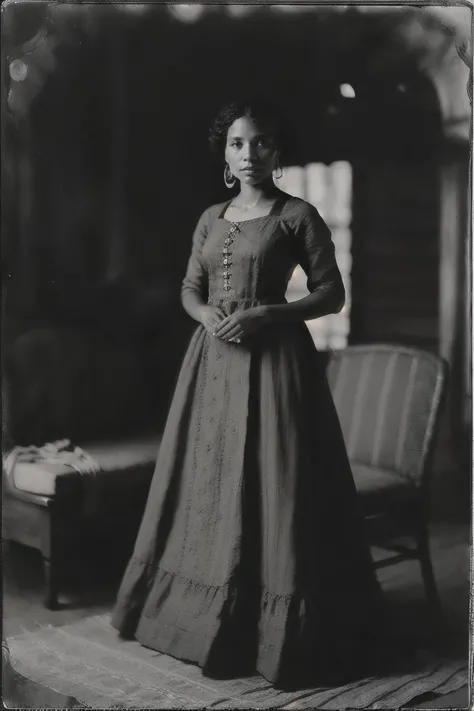 photo of LulaCipher in a traditional cuban dress, analog, grainy, dust, scratches, blurry, Daguerreotype, Gelatin silver, Collod...