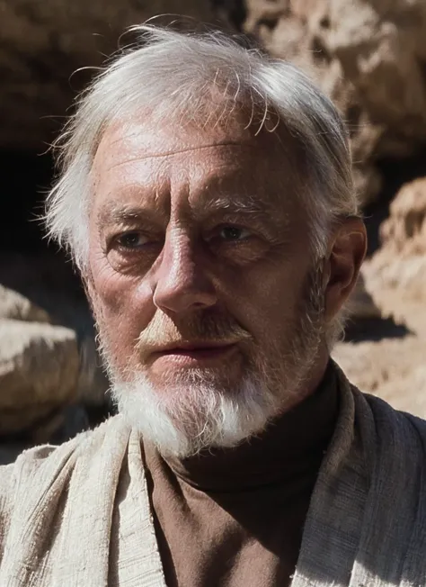 a close up of a man with a beard and a white beard