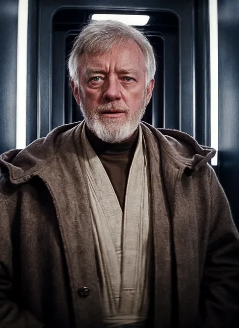 medium shot photo of sksjedi, standing in a crowded elevator, looking lost and confused, realistic, (masterpiece:1.3), (best quality:1.3), beautiful, (intricate details), unity 8k wallpaper, ultra detailed, beautiful, aesthetic, perfect lighting, <lyco:Obi Wan Kenobi:0.7>, <lora:add_detail:0.25>