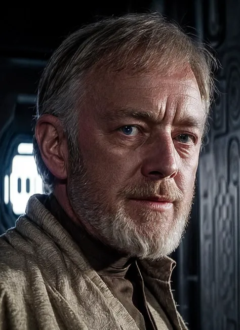 a close up of a man with a beard and a jacket