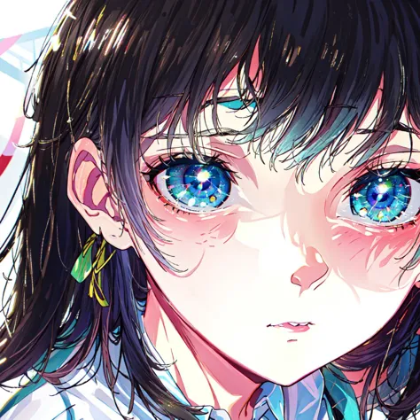 anime girl with blue eyes and long hair wearing a tie