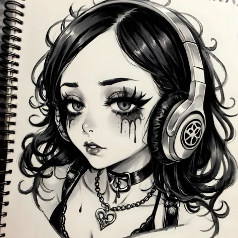 drawing of a girl with headphones and a necklace