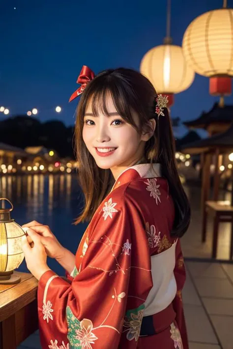 a close up of a woman in a kimono standing near a table