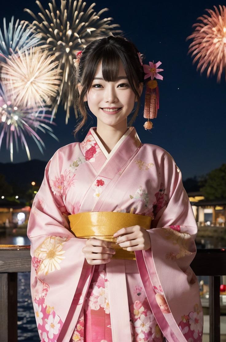 1 chica,wearing kimono rosa,ro - SeaArt AI