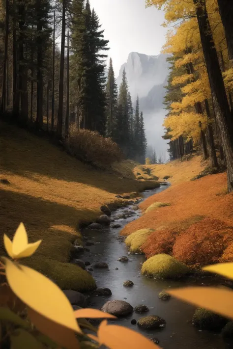 floor level photo within Canadian Mountain Range, National Park, during the last week of September at the height of fall colors ...