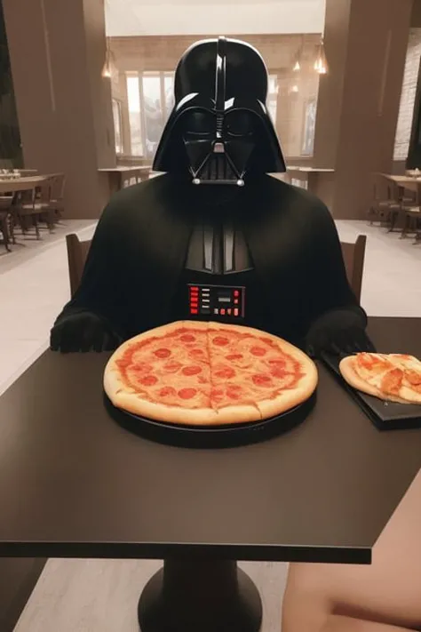 Darth_Vader eat a pizza at the restaurant ,<lora:Darth_Vader:.8>,