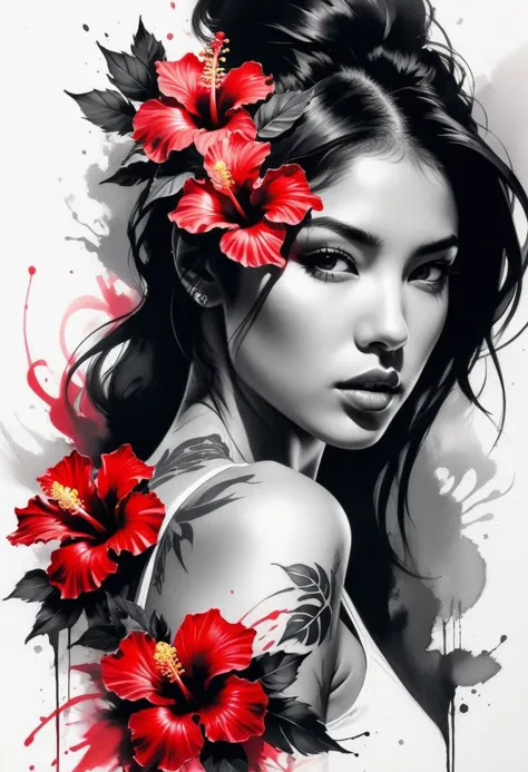 style inspiration Art by Jim Mahfood, Henry Asensio, close-up, Vector Create a tattoo with an exquisite ink design on white pape...