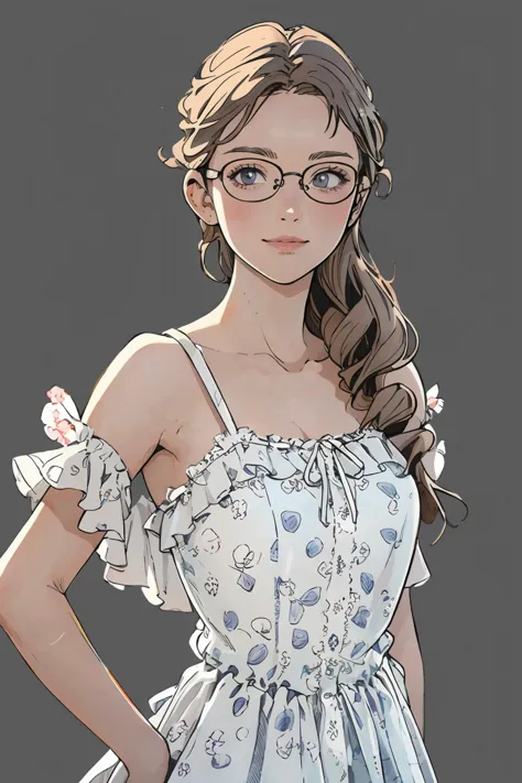 8k high quality detailed,highres,anime,comic,detailed image,
(an illustration of a teenage girl posing,(an illustration of girl,teenage girl)),(magazine_illustration),(, style of Eve Berthelette),
(, ftEver,1girl,glasses,sagging_breasts,breast_tattoo),(Innocent Smile),detailed_face,
((practicing judo):0.8),
((, flower_dress,white_floral_printed):0.85),(,realistic clothing texture,realistic_skin_texture),<lora:tbh111-:0.75>,<lora:ftevergreen-nvwls-v1:0.6>,<lora:flower_dress:0.65>,<lora:more_details:0.2>