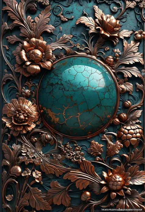 a close up of a metal object with a turquoise stone