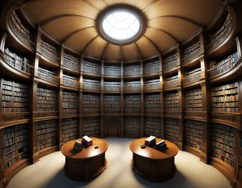 3d render of a giant library, fisheye