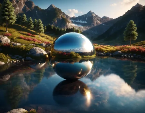 a close up of a sphere in the middle of a lake