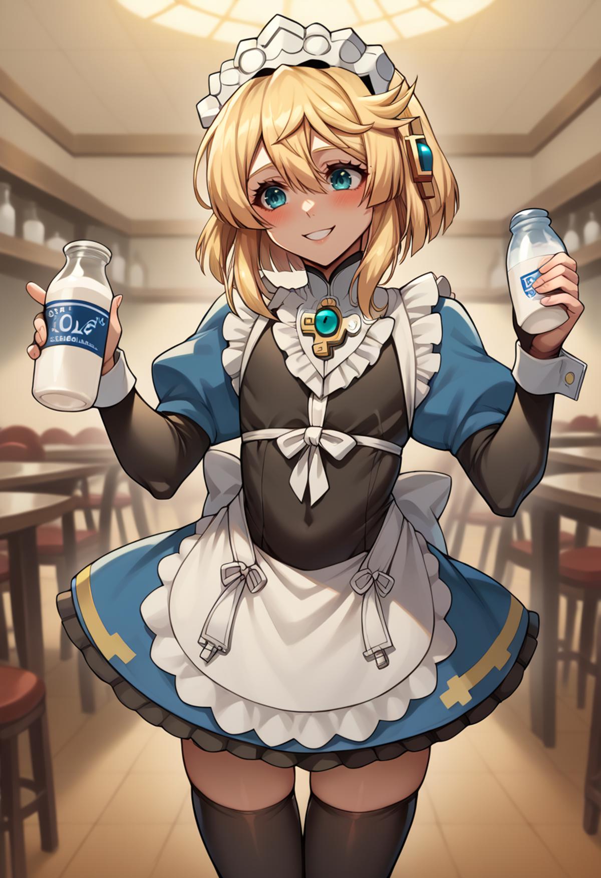 A woman in a maid outfit holding a bottle of water - SeaArt AI