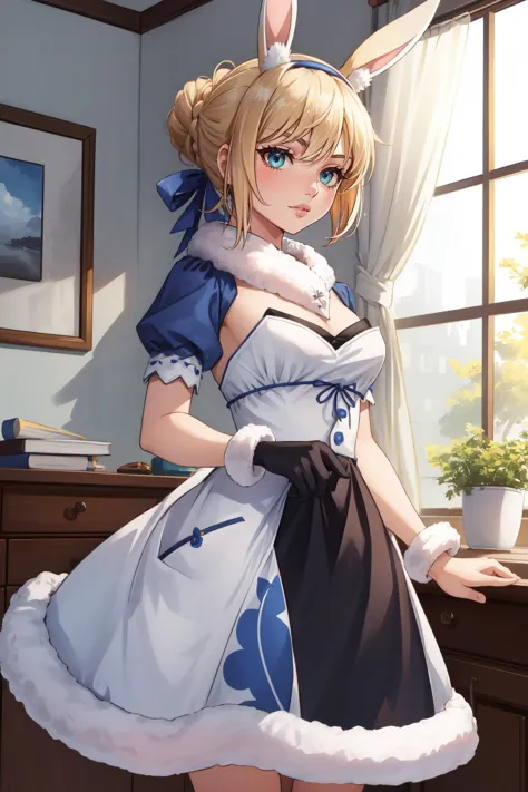 (masterpiece, best quality),  intricate details,
1girl,  <lora:saber-08:0.8> braid, hair ribbon, short hair,hair bun,aber,
 <lor...