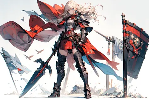 [(white background:1.5)::5], (imid shot:0.95), (full body:1.25),(masterpiece:1.2), best quality,game cg,
armor, long hair, solo focus, belt, shoulder armor, weapon, 1girl, breastplate, earrings, jewelry, looking at viewer, holding, pauldrons, gauntlets, gr...