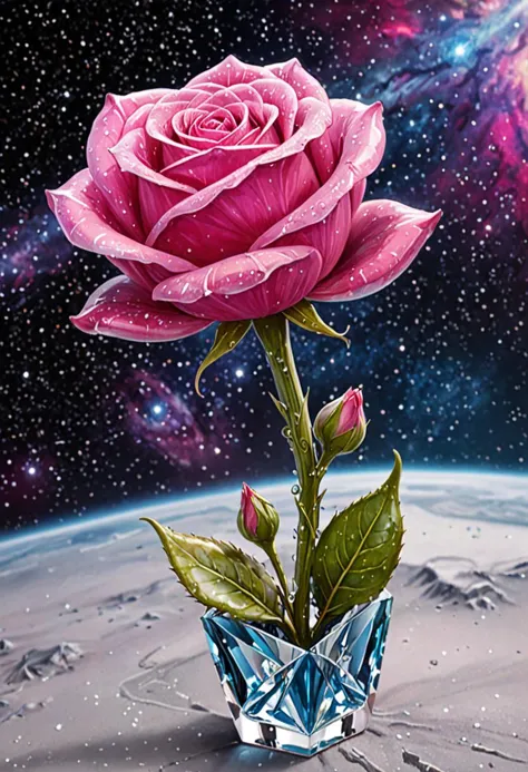 there is a pink rose in a glass vase on a table