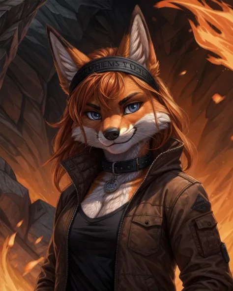 a woman in a black jacket and a brown jacket with a fox headband