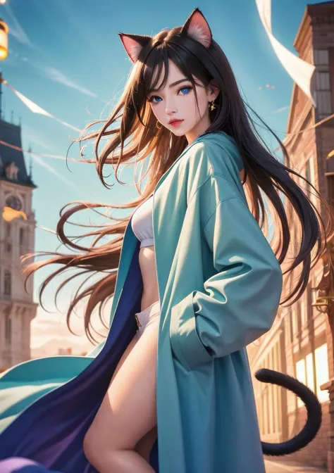 ((Highly detailed)),End product,Highly quality,Highly resolution,(Pretty eyes and face),{voluptuous}{Official art},(++Delicate facial details++),(++Delicate body details++),(Physical)(Dynamic),( 1 girl, beautiful detail eyes,beautiful detail sky,movie lights, dramatic angle, blue eyes, cat ears, long hair, cool, coat,hanfu,Put your hands in your pockets,beautiful girl,{{delicate face}},coat,Put your hands in your pockets),(++Fine clothes++),Official art(Extremely Fine),face light,naked:0.6,