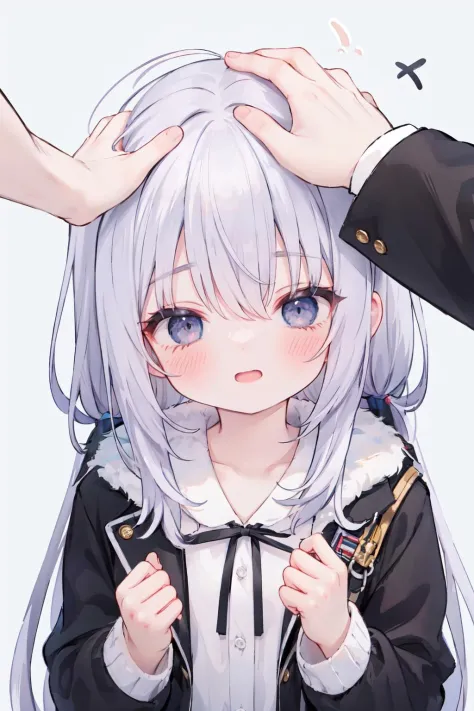 1girl, headpat, wink
