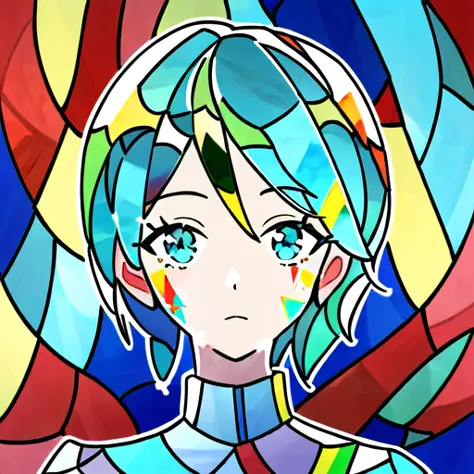 <lora:Phos-LoRA:1> phosphophyllite, phos, hair made of glass, portrait, green hair, ( stained_glass :1.4)