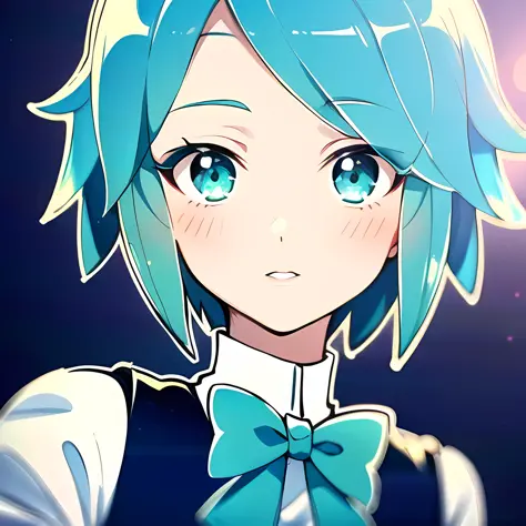 <lora:Phos-LoRA:1> phosphophyllite, phos, hair made of glass, portrait, green hair, bowtie