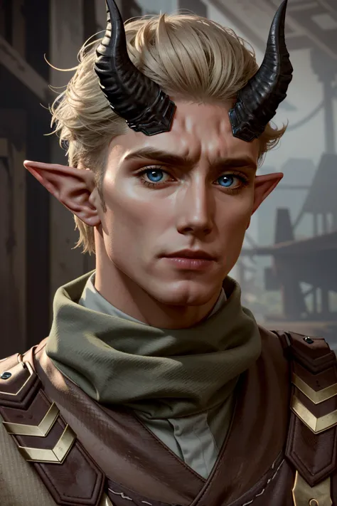 a close up of a person with horns on their head