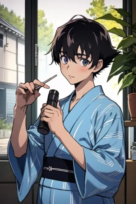 masterpiece, best quality, high quality, 1boy, solo, male focus, looking at viewer, upper body, <lora:yukiteru_amano:0.72>, yukiteru_amano, , , yukata