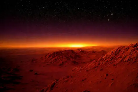 mars landscape,mars mountains,bioluminescent details,red glow over horizon,<lora:add_detail:1>