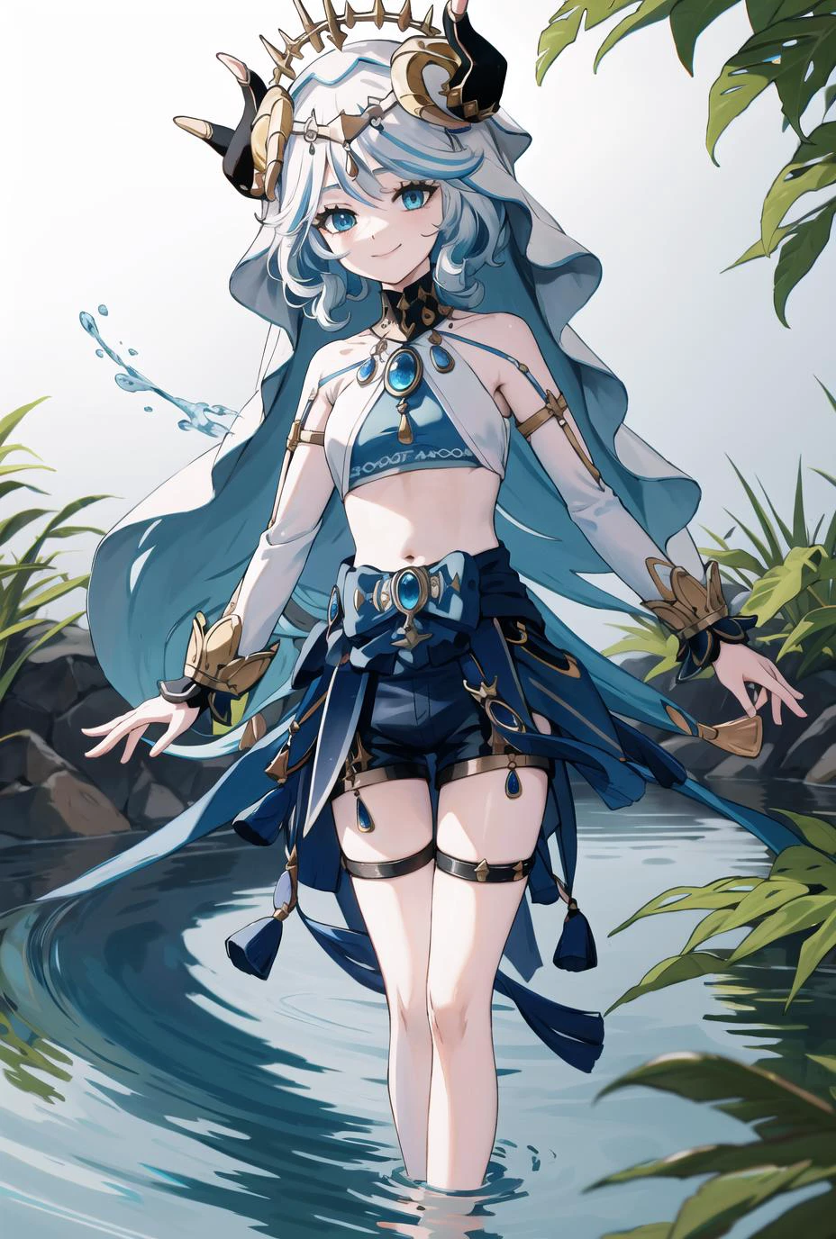 Une image de dessin animé d'une femme dans une tenue bleue et une  couronne - SeaArt AI