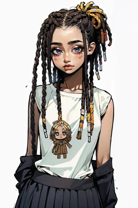 (masterpiece, highres, detailed),upper body,(dreadlocks:1.5),AS-Youngest,1girl,chibi,white background,simple background,