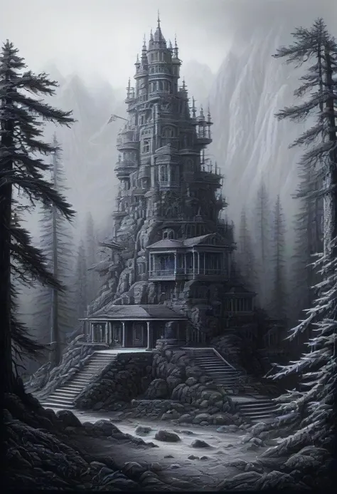 in thy high places, extremely detailed pencil painting