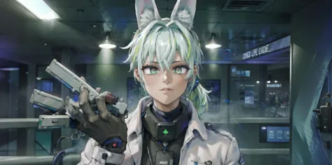 solo, 1girl, (white long fluffy bunny ears:1.5), (green hair:1.5), <lyco:GoodHands-beta2:1.0>, <lyco:image_compositionLoCon:1.0>...