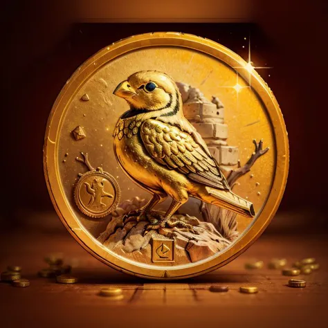 a close up of a coin with a bird on it