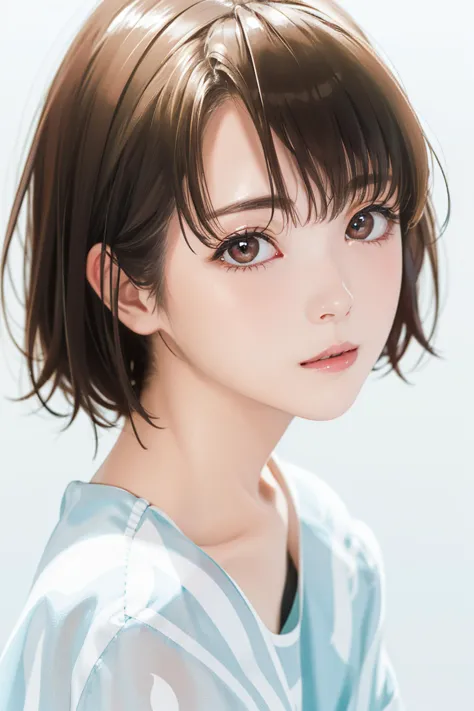 best quality, absurdres, masterpiece,
1girl, brown eyes, close-up, Delicate facial features, simple background, looking at viewer, parted lips, 
Ayanami Rei